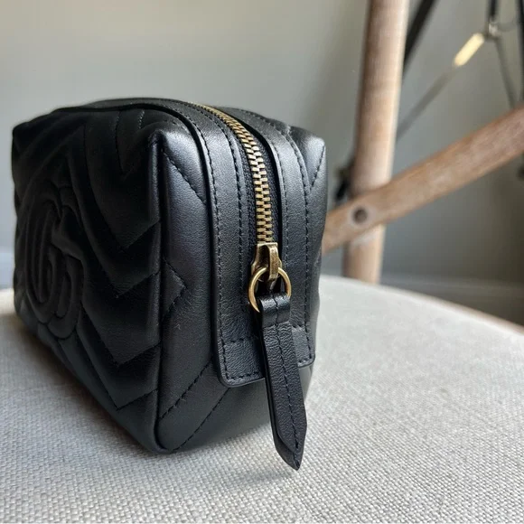 Gucci Calfskin Matelasse GG Marmont Cosmetic Case Black - Picture 5 of 11